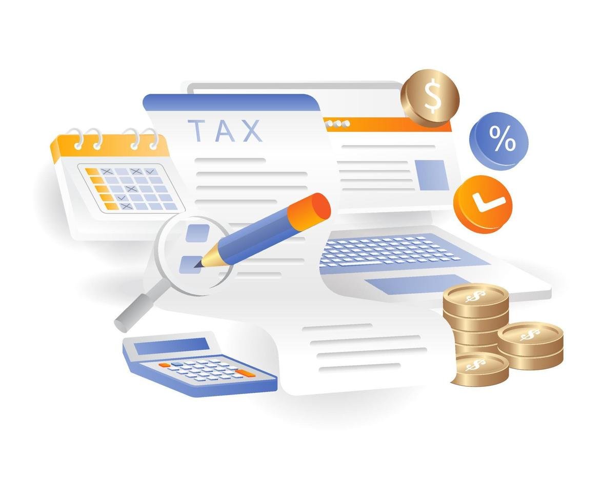 flat-isometric-illustration-concept-monthly-tax-payment-sheet-free-vector
